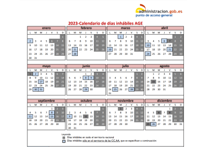 1. Calendario de d&iacute;as h&aacute;biles
